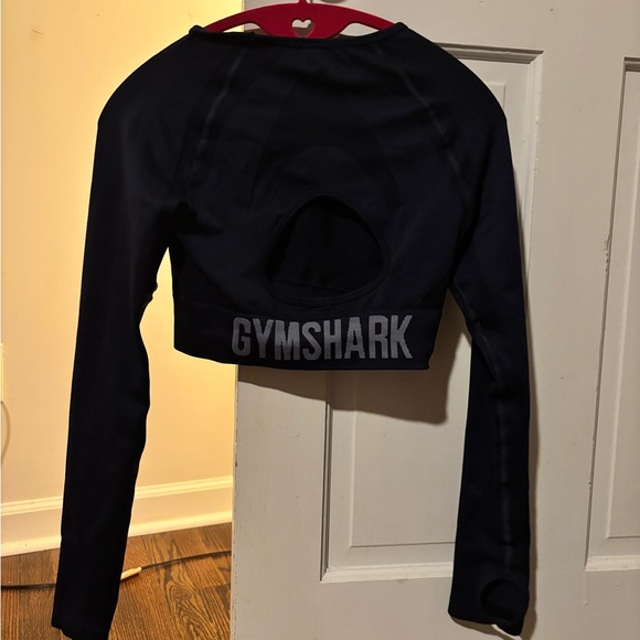 Dark Blue Long Sleeve Crop Top - Picture 4 of 6